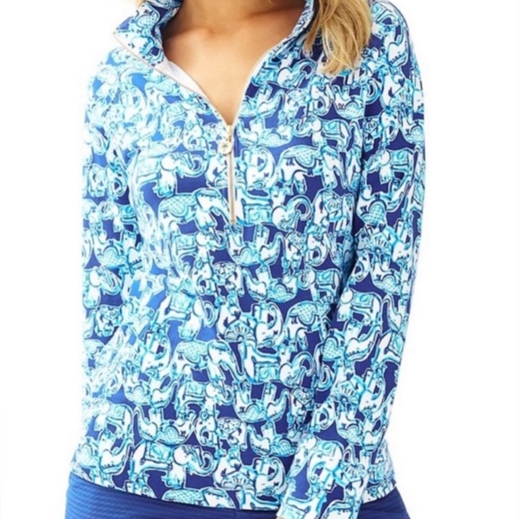 Lilly Pulitzer Skipper Popover Bomber Blue Get Trunky Small Elephant Sporty EUC - Picture 1 of 12